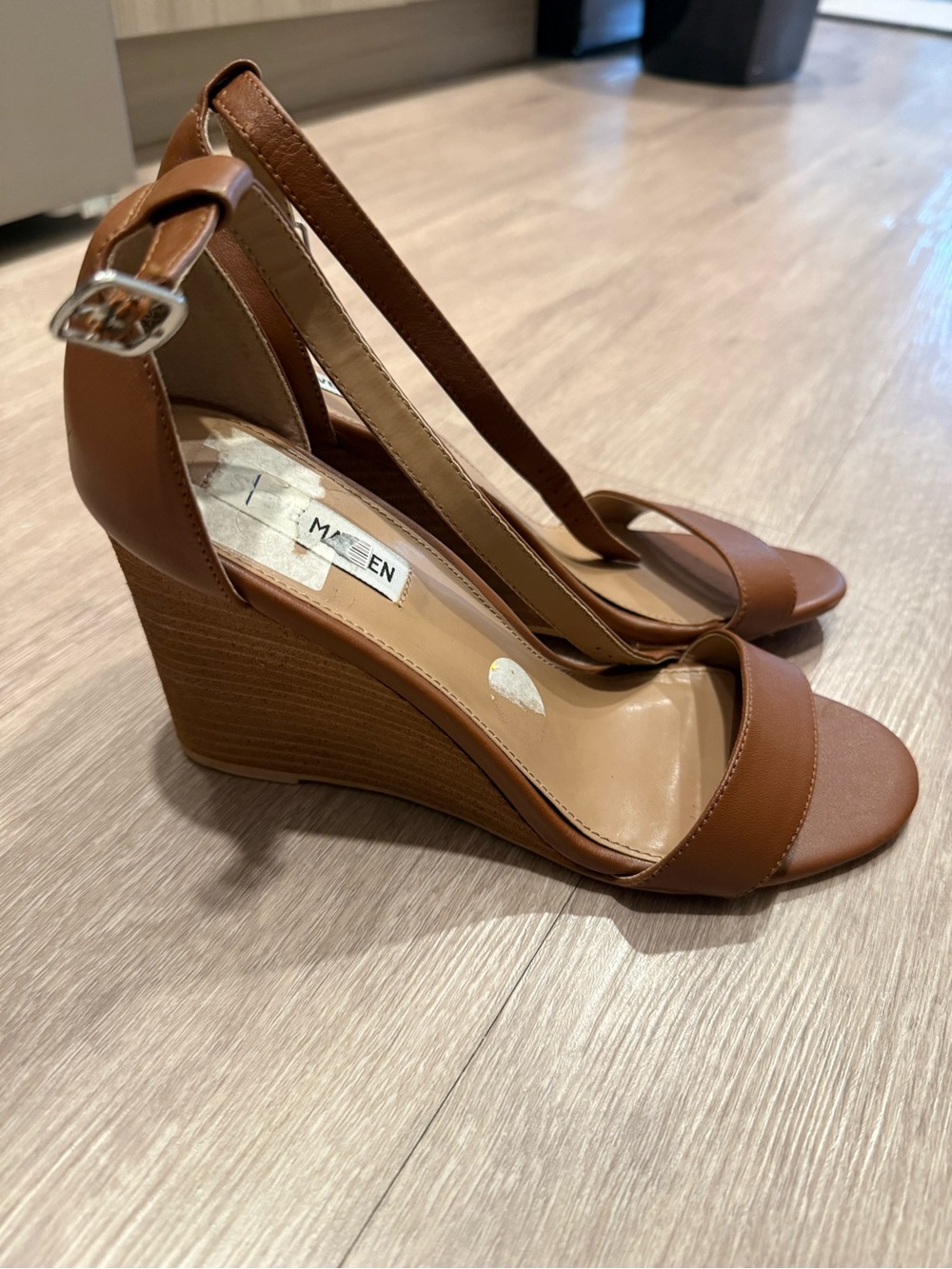 Steve Madden Brown/Tan Wedge Sandals with Ankle Strap